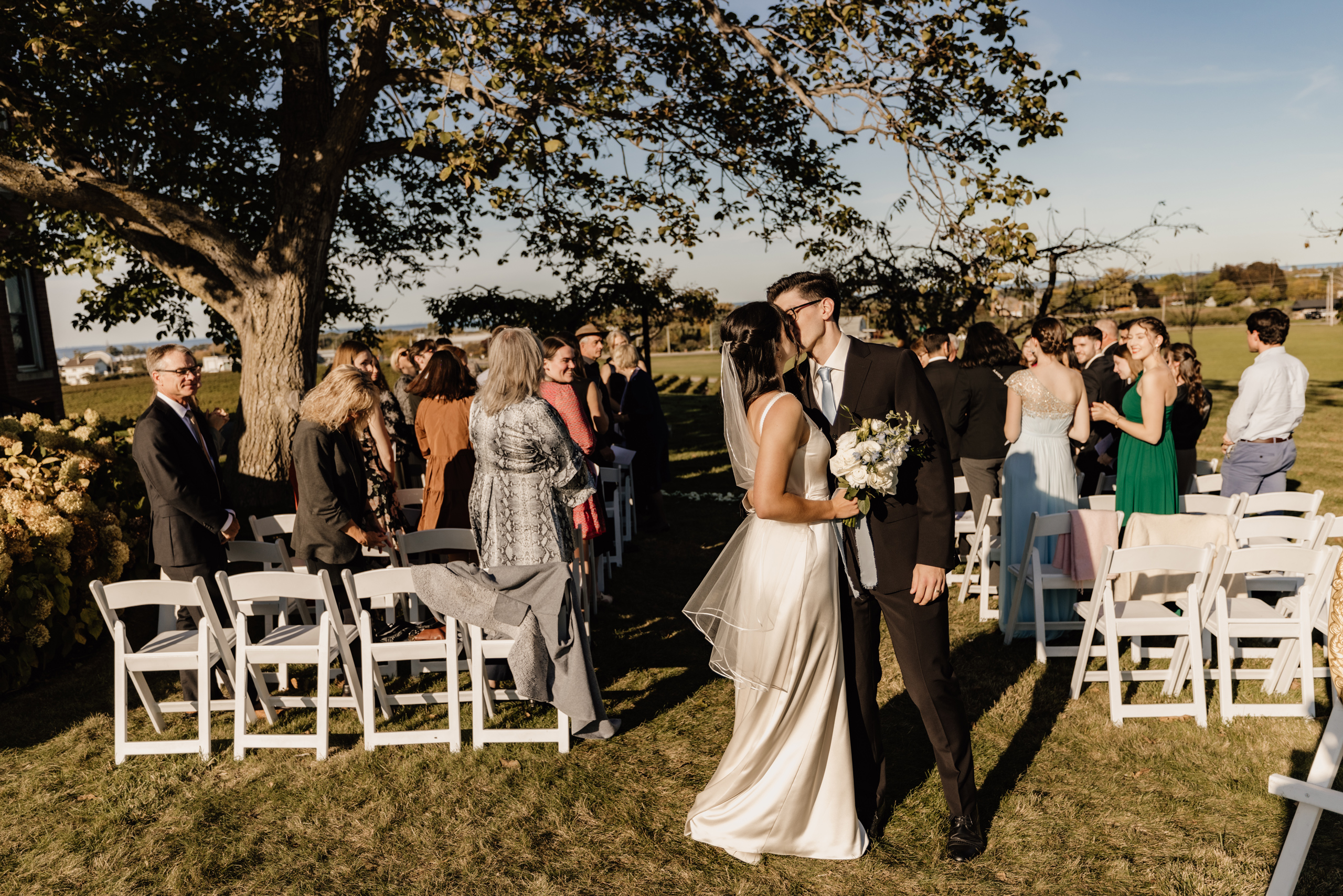 bridge groom exit aisle outdoor ceremony autum wedding peninsula