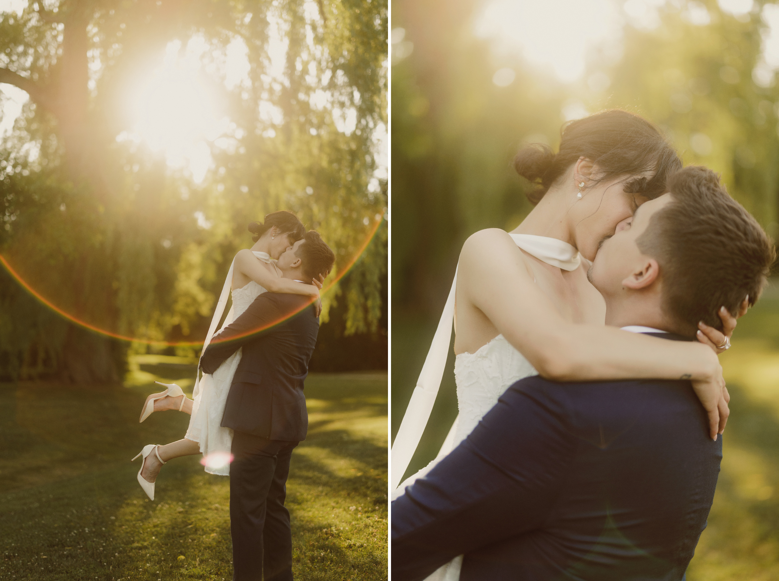 playful romantic soft dreamy sunset wedding photos niagara