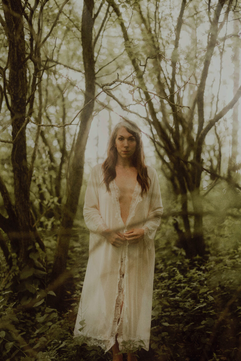 hawthorn forest outdoor boudoir lace robe film photographer niag