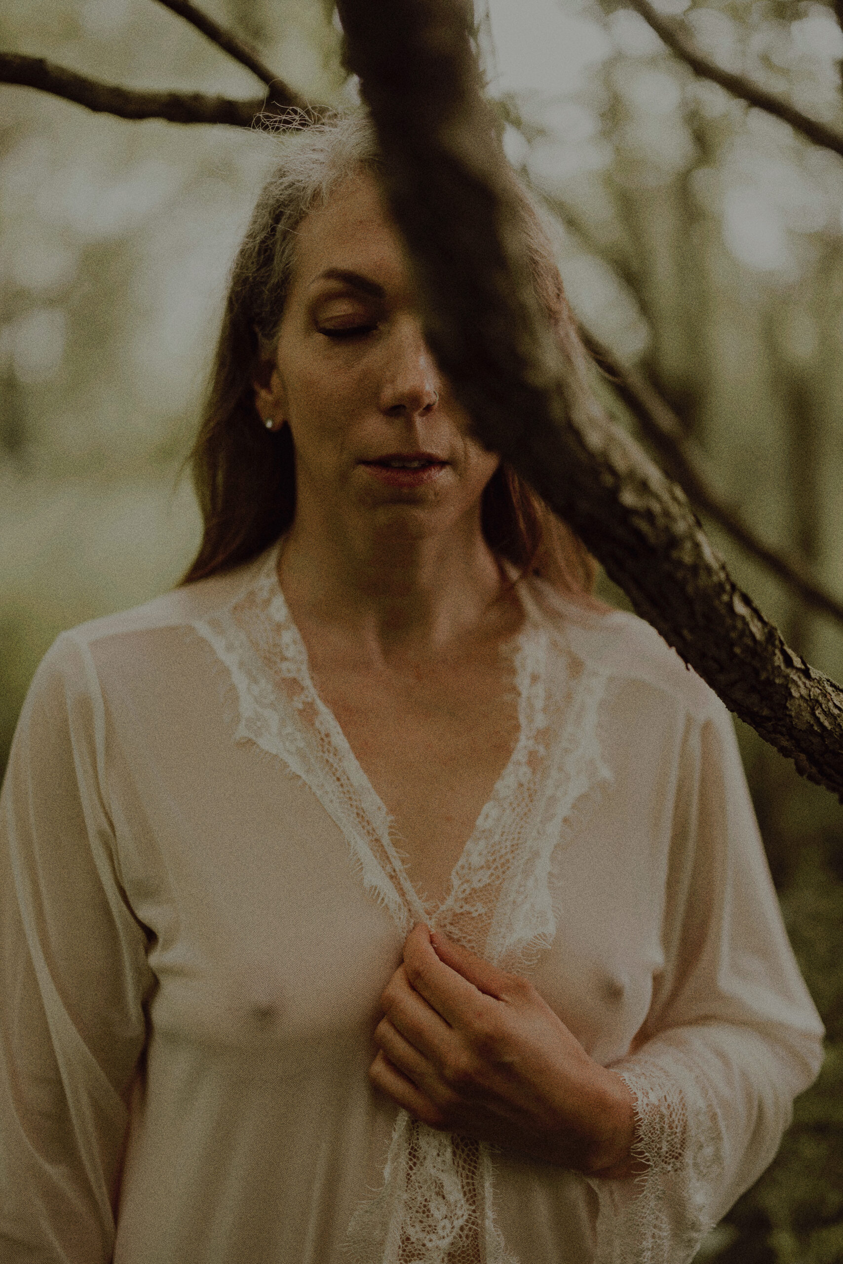 sheer lace boudoir outdoor forest film photography niagara