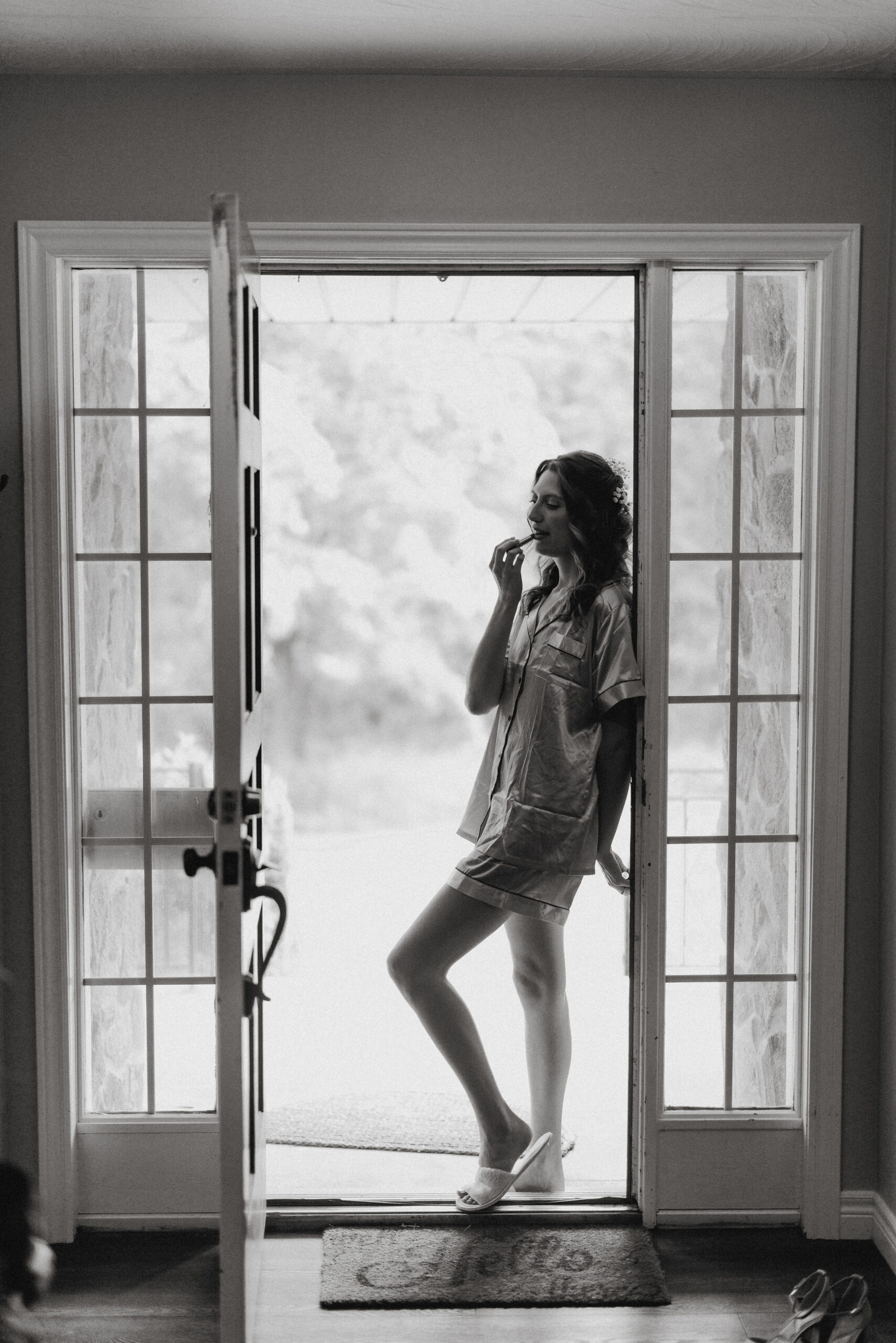 bride doorway black white film photographer