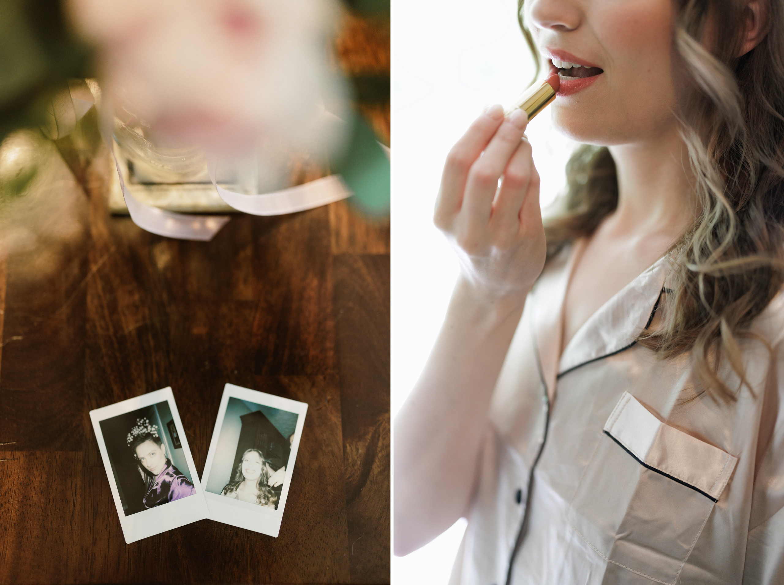 instant polaroid film bride getting ready