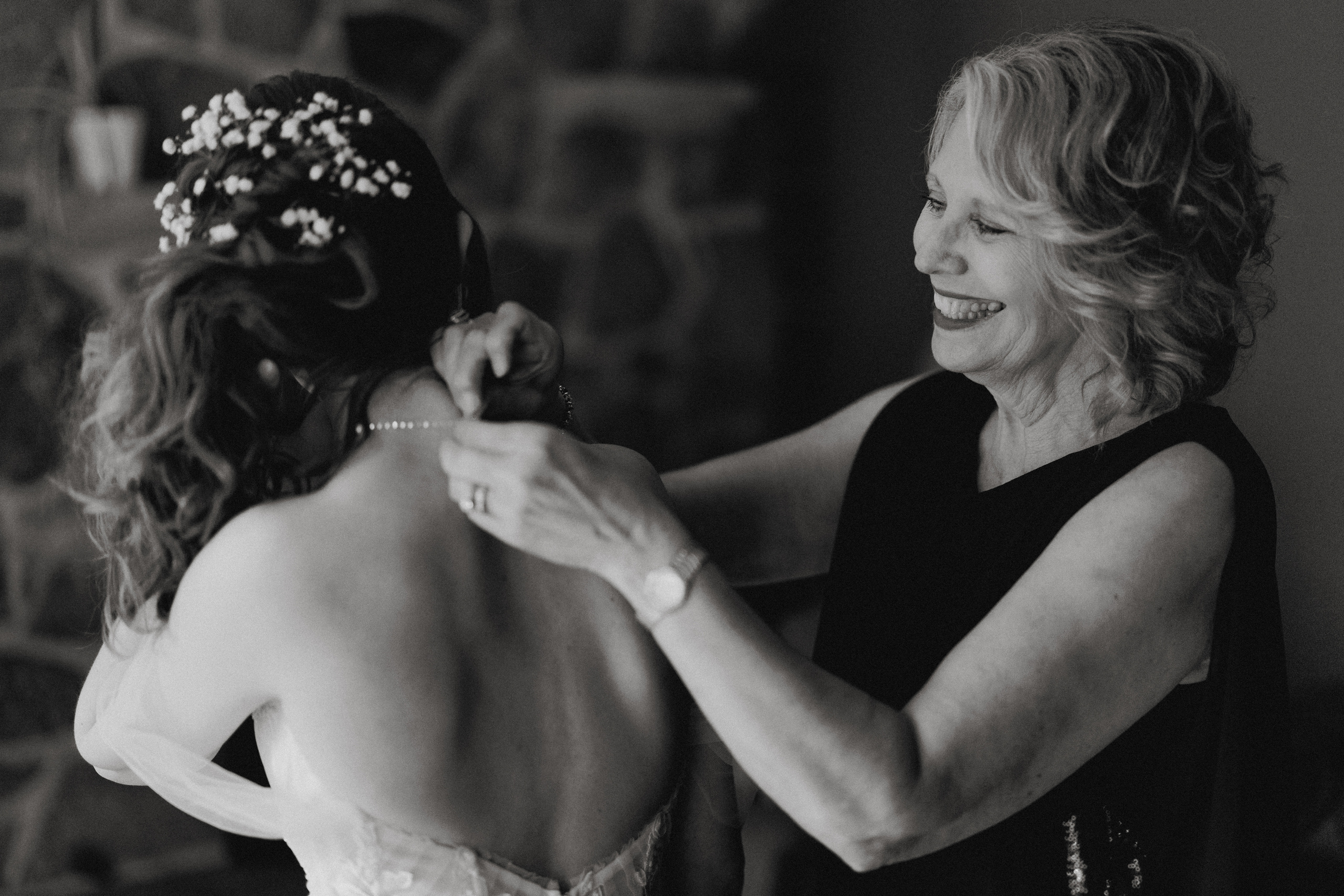 black white fim mother of bride wedding photography