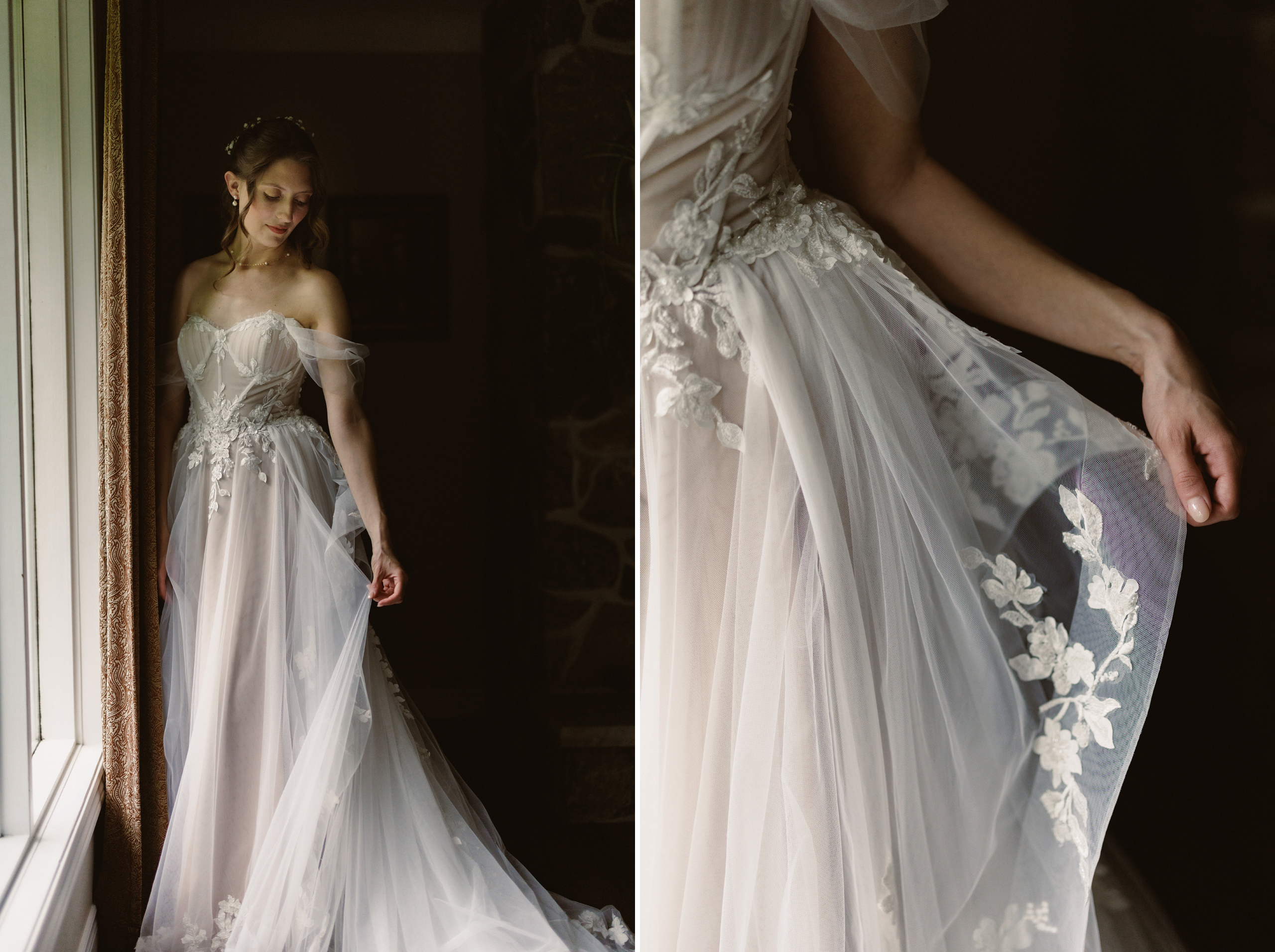 bridal portrait vineland estates getting ready window