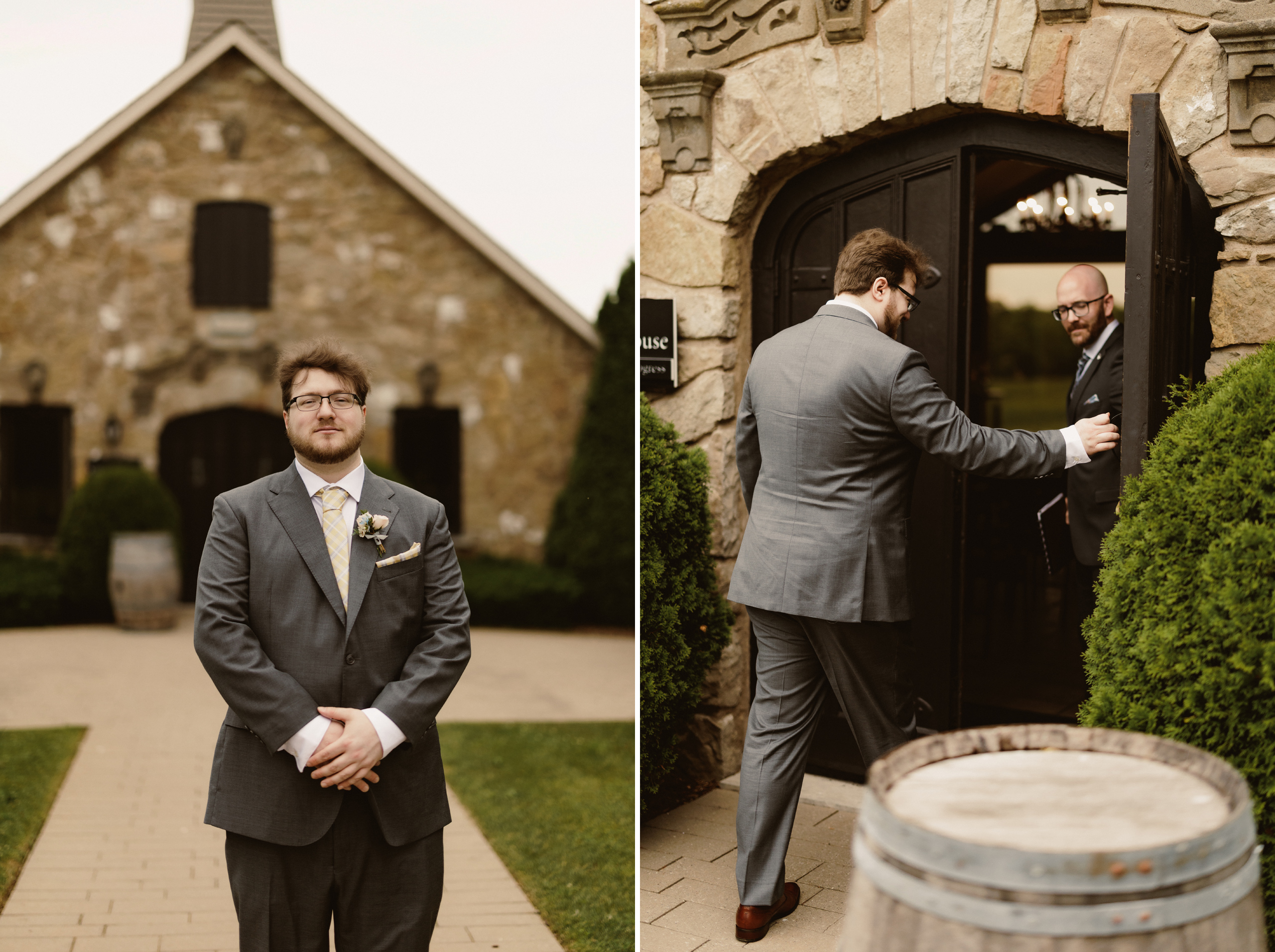 groom outside carriage house vineland estates winery