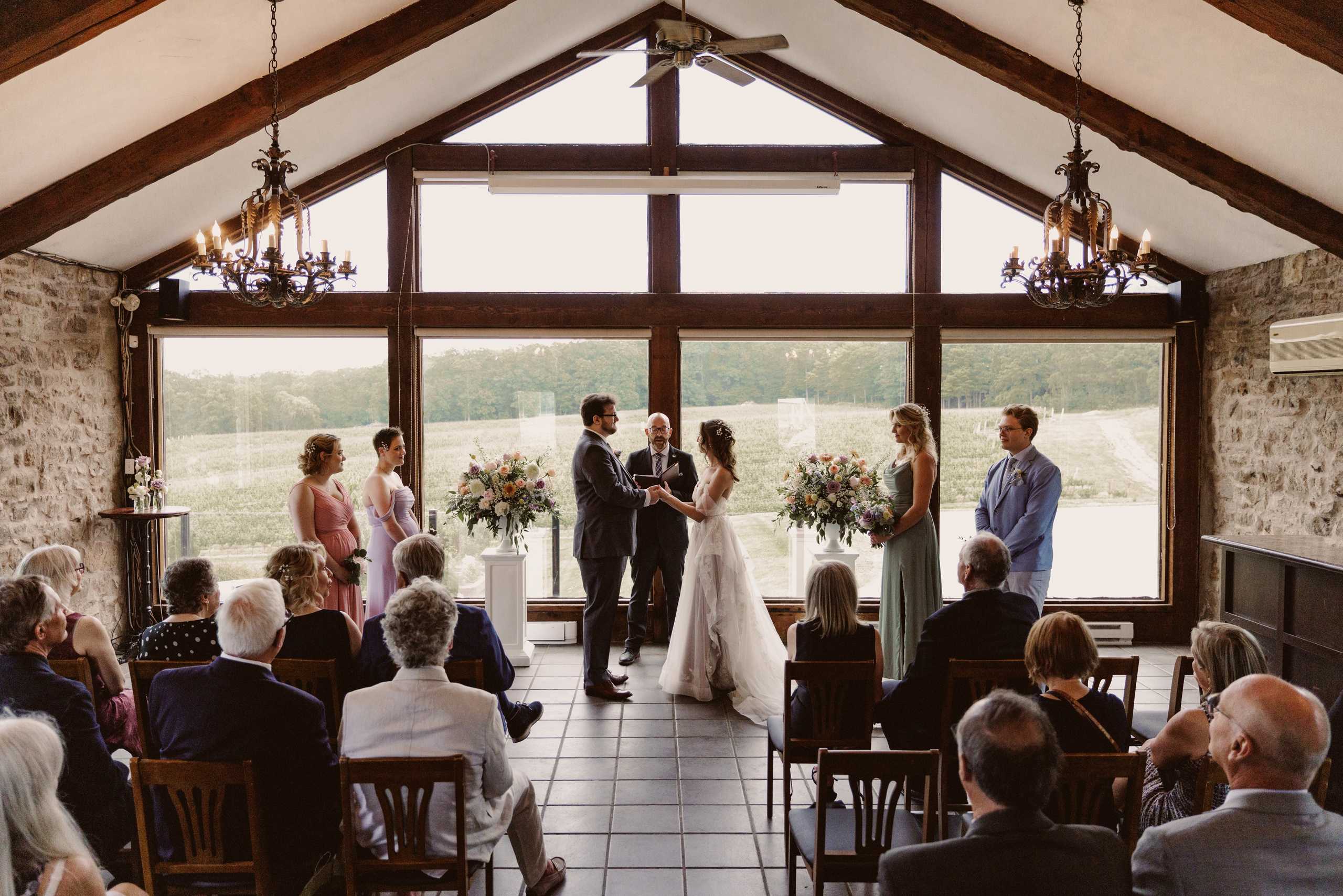 wide angle carriage house wedding vineland estates winery summer