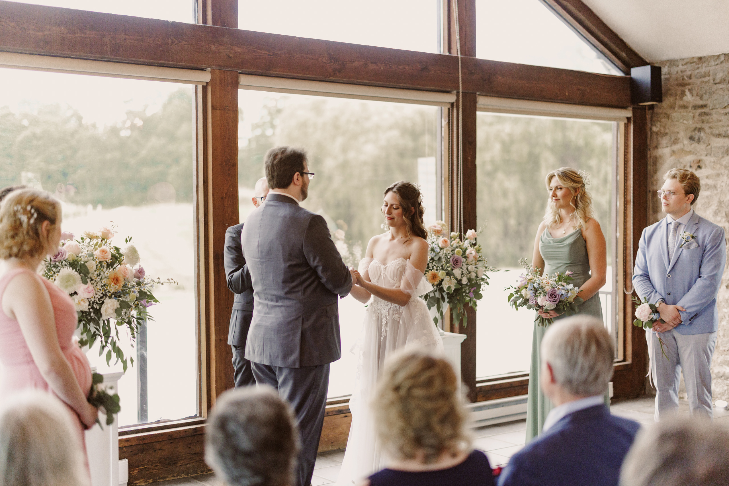 carriage house wedding ceremony interior vineland estates winery