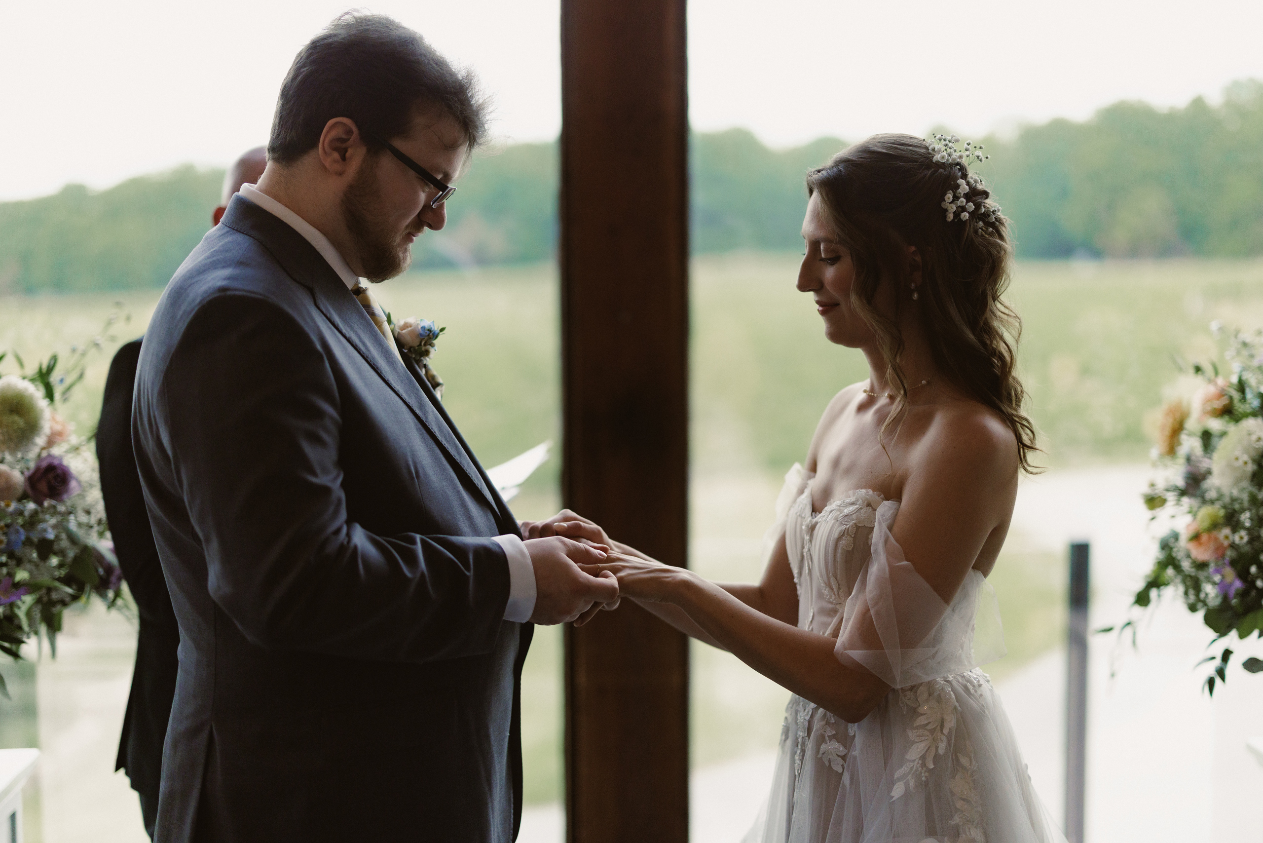 carriage house wedding ceremony interior vineland estates winery