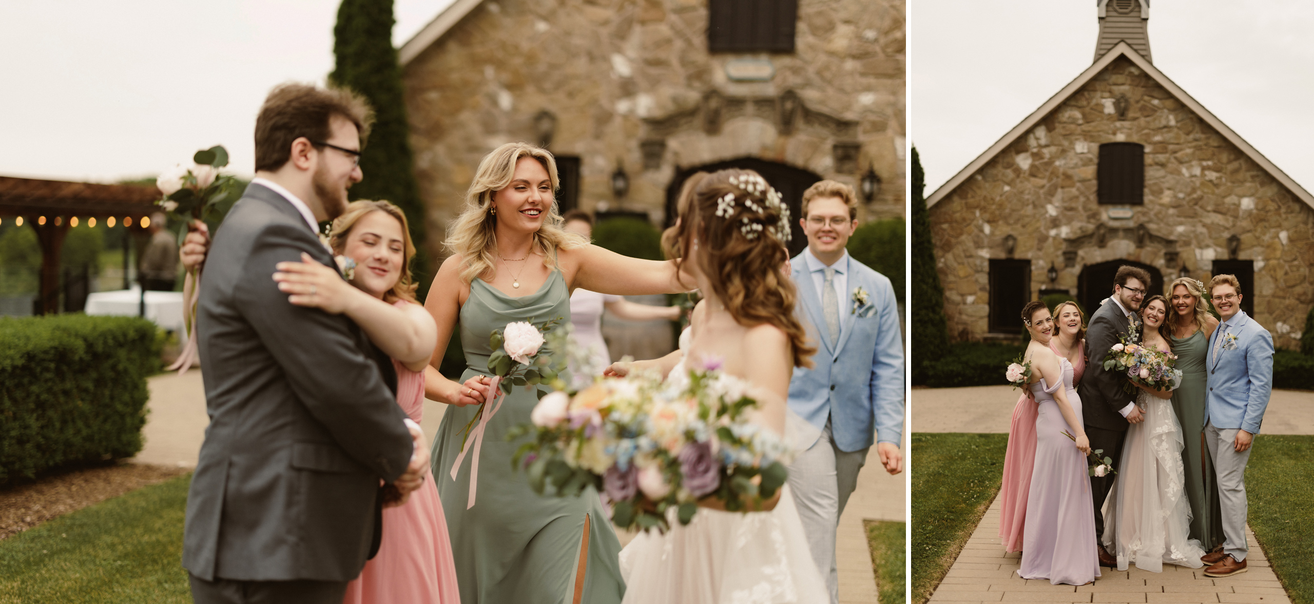 bride groom happy outside just married carriage house