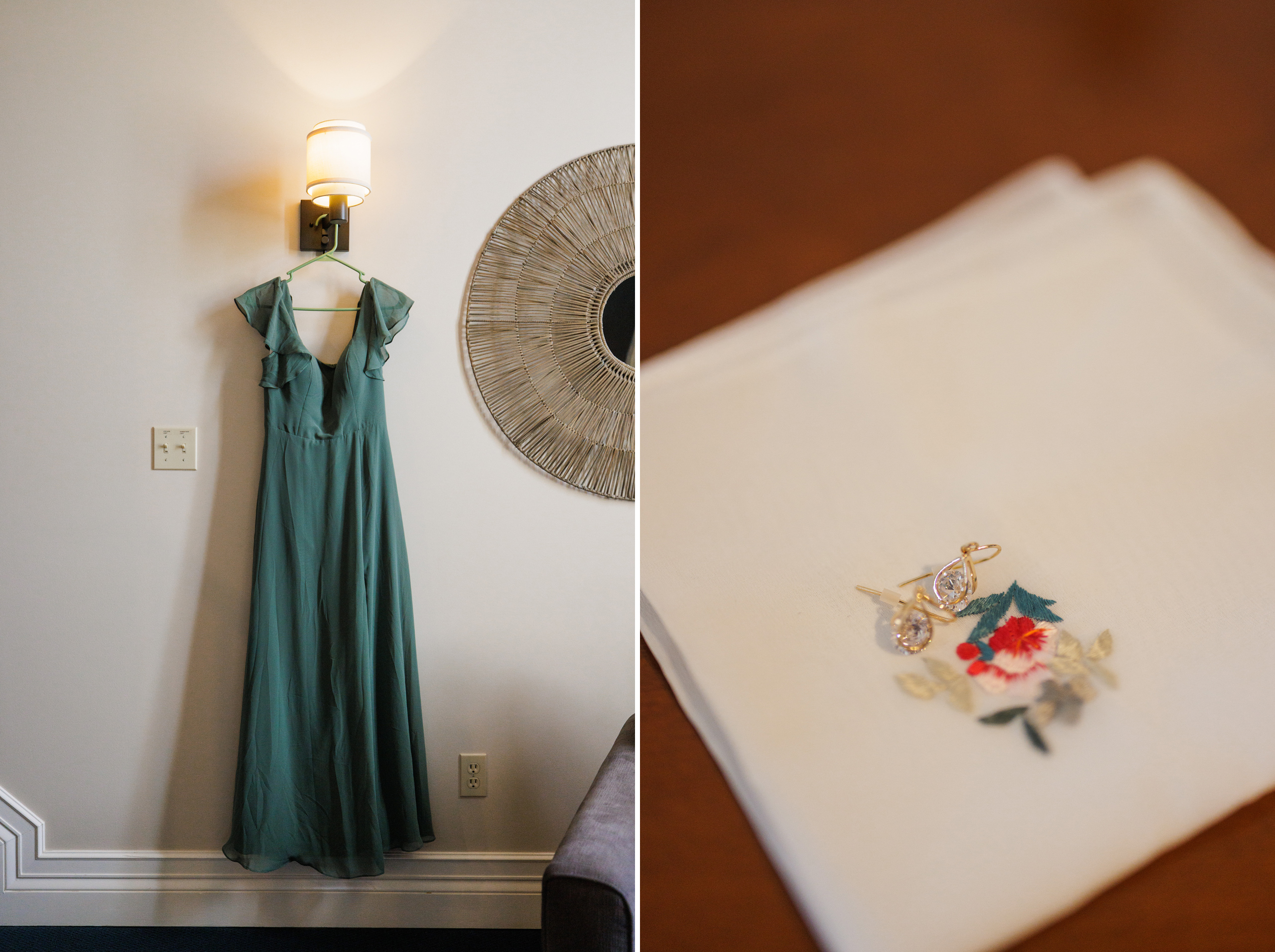 bridesmaids gown and earrings