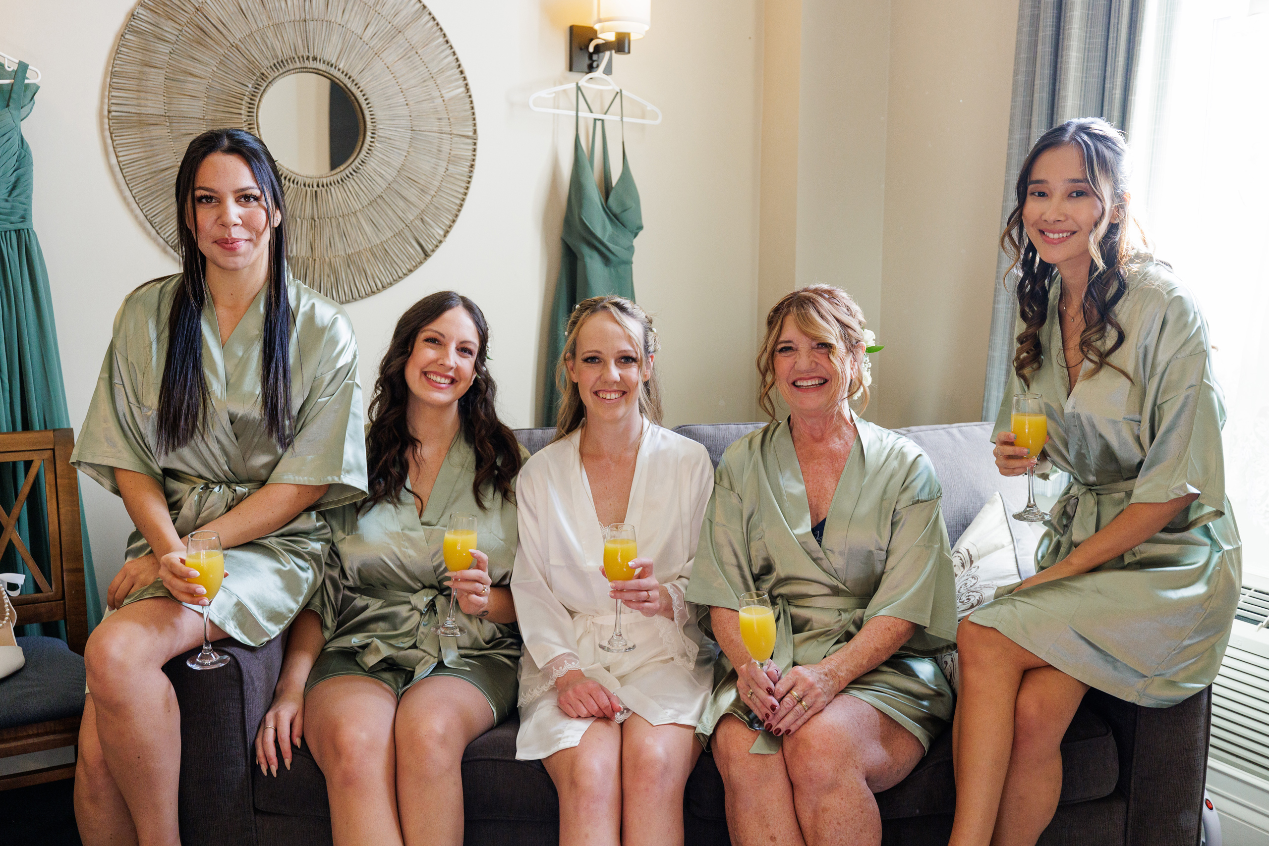 bridemaids in robes group photo inn on the twenty