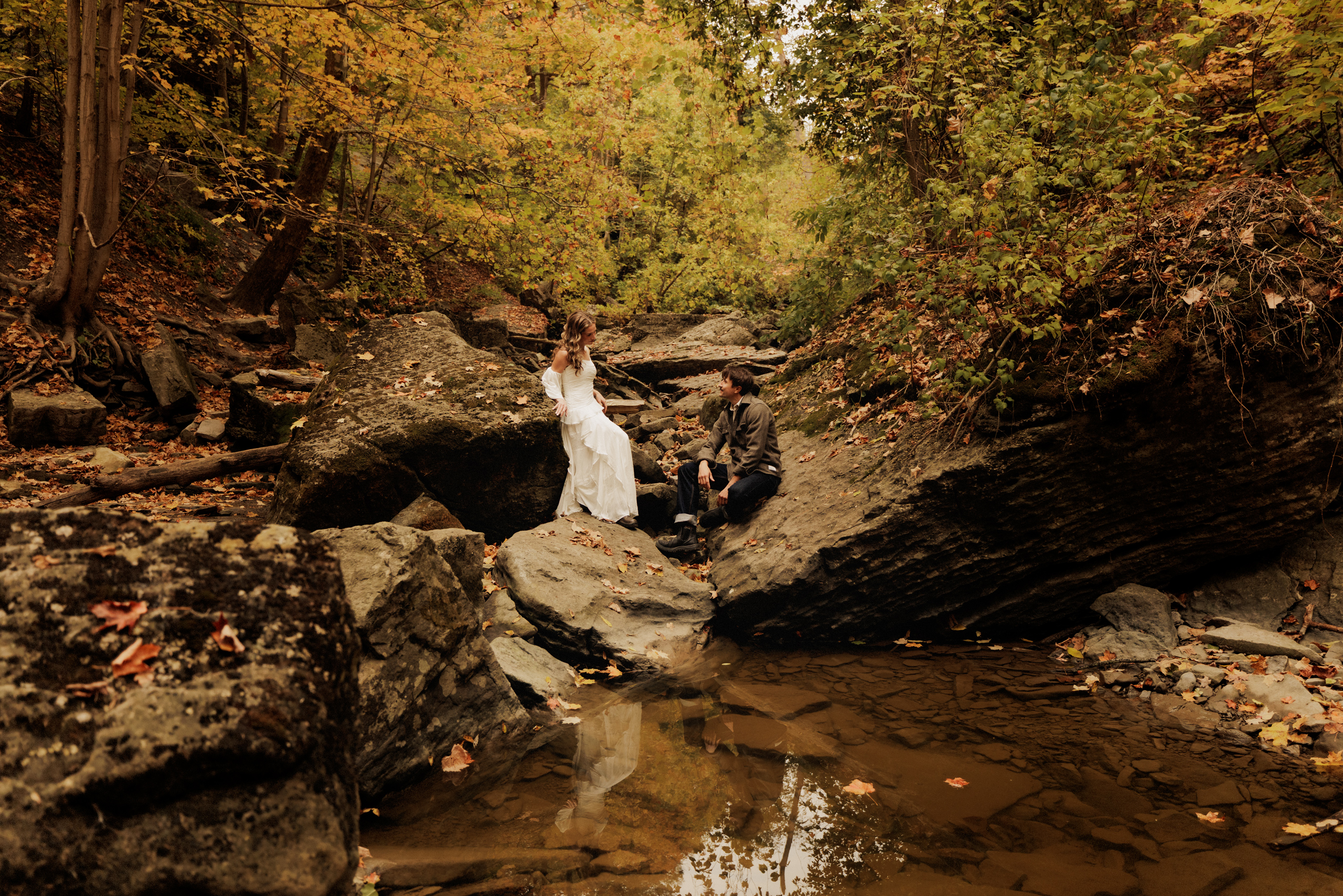 romantic fall engagement photography forest niagara