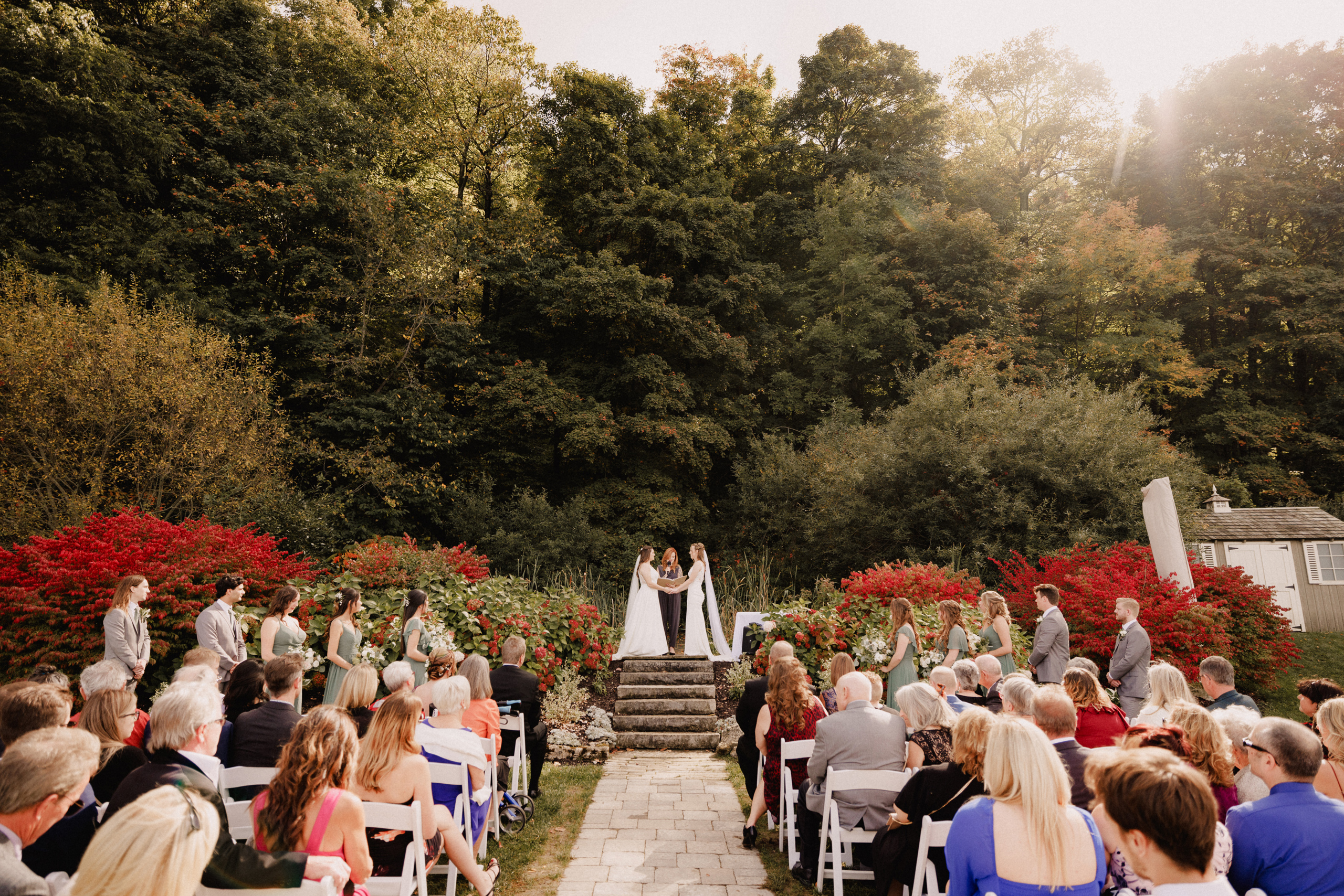 two brides wedding cave spring vineyard escarpment site october