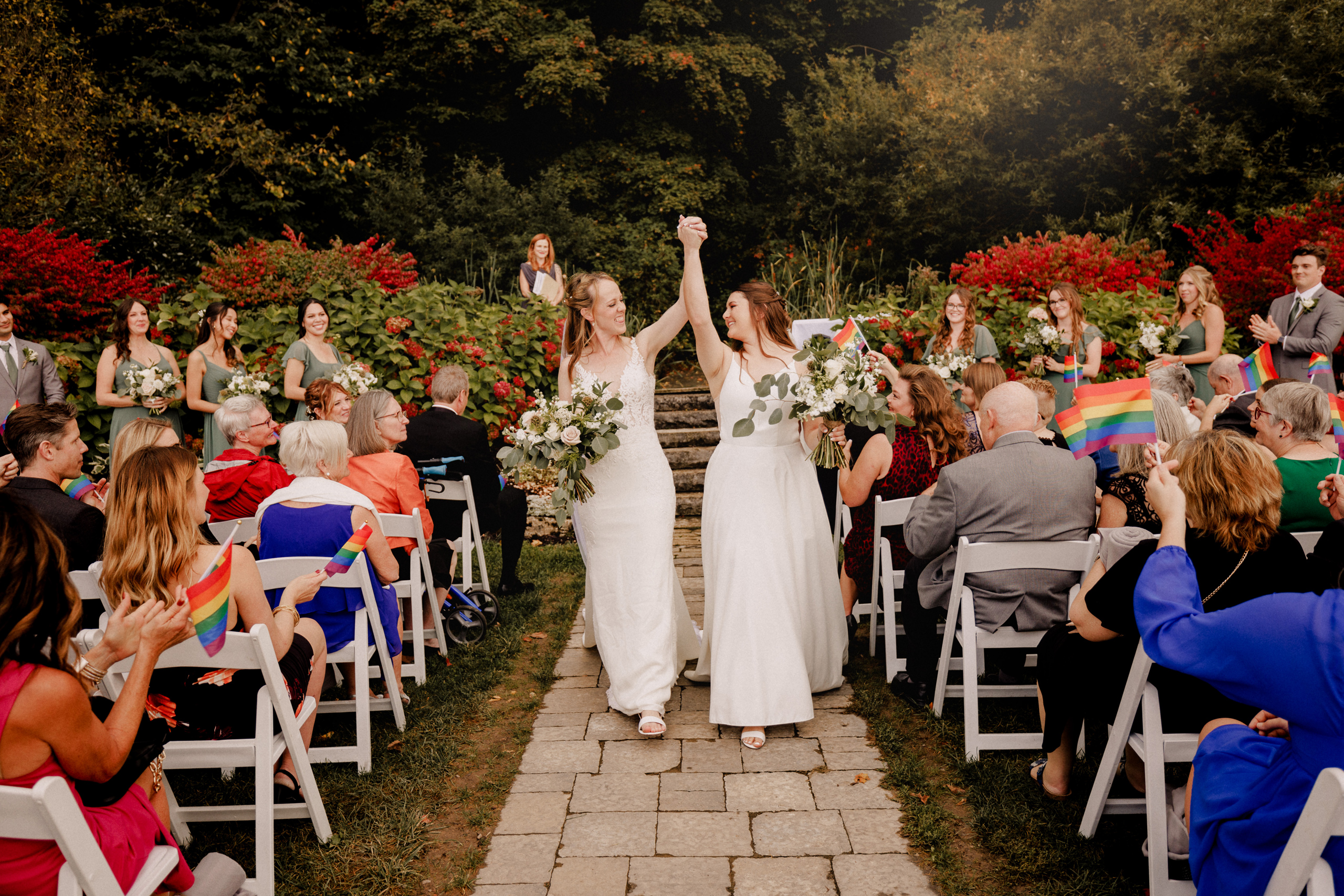 two brides october wedding cave spring vineyard escarpment site