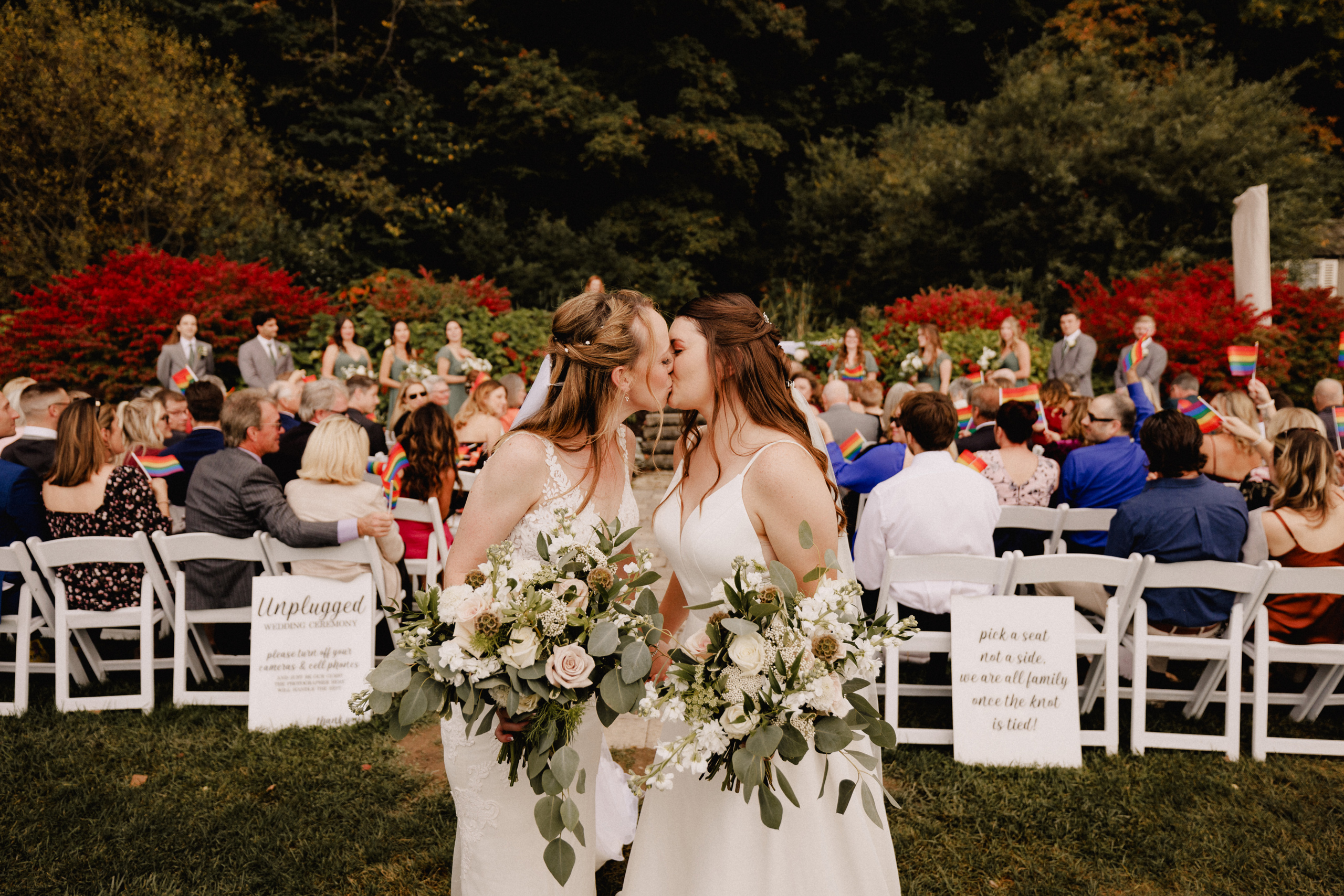 two brides october wedding cave spring vineyard escarpment site