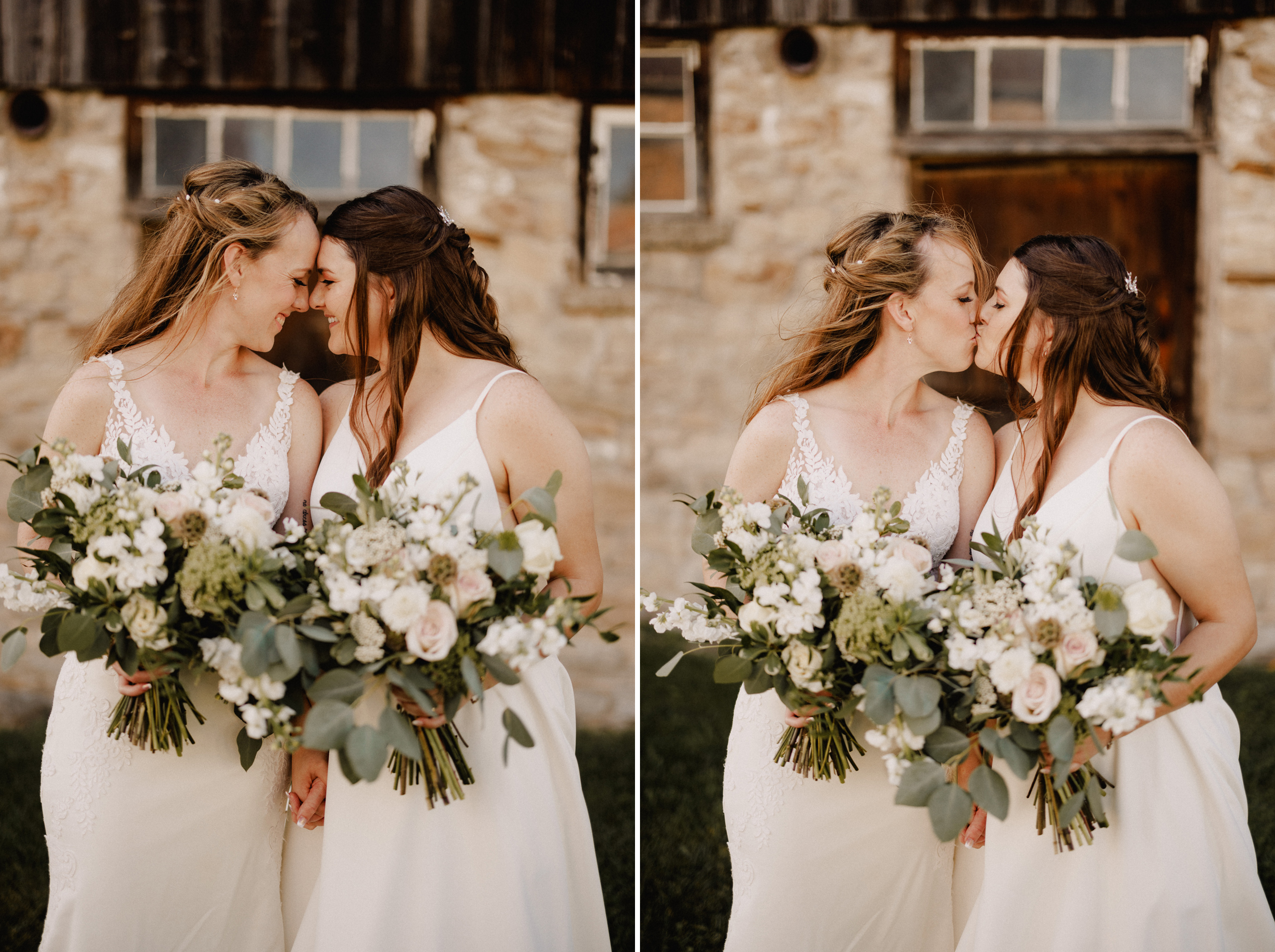 two brides wedding october cave spring vineyard