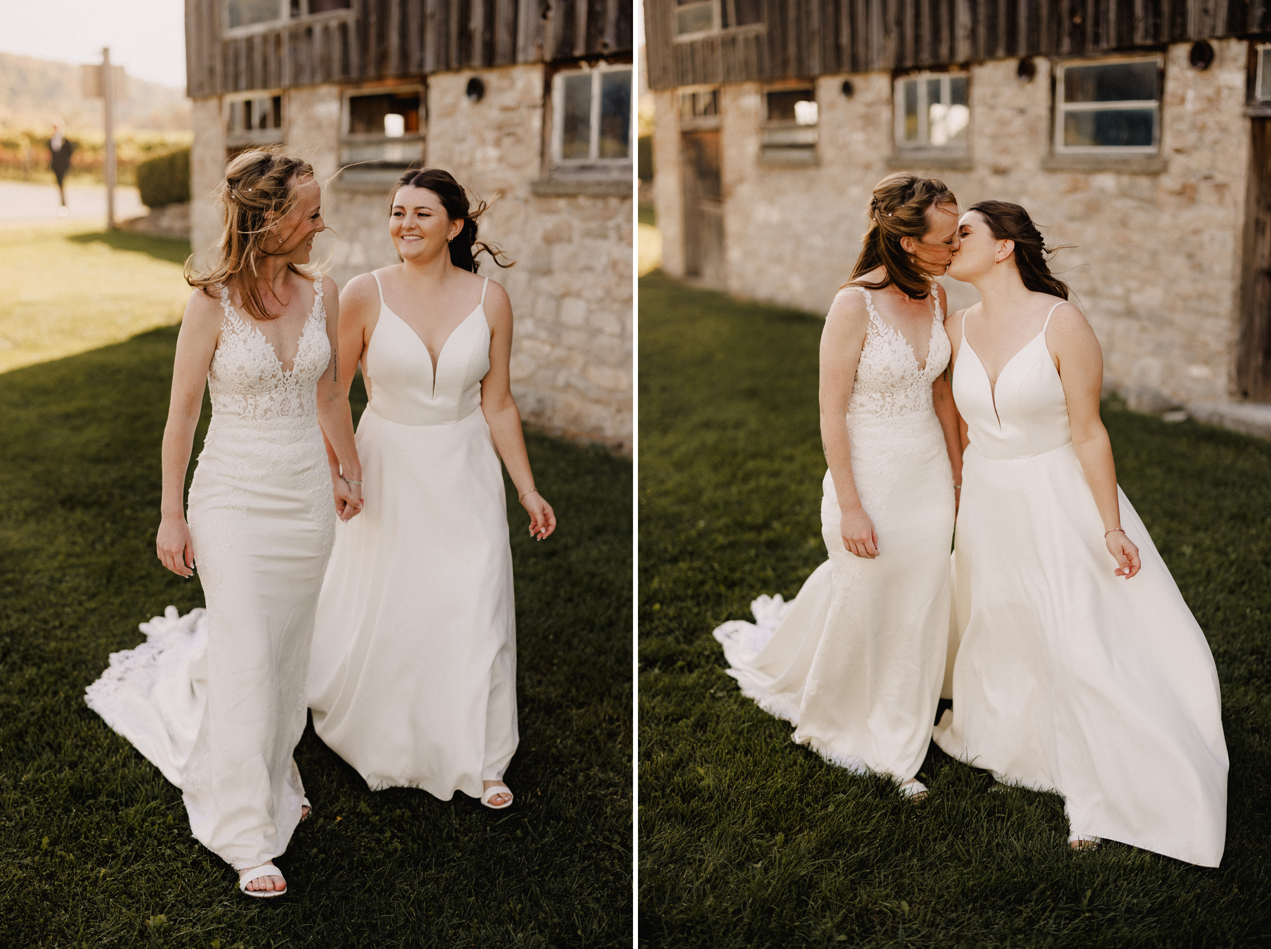 two brides romantic wedding photography cave spring fall vineyard