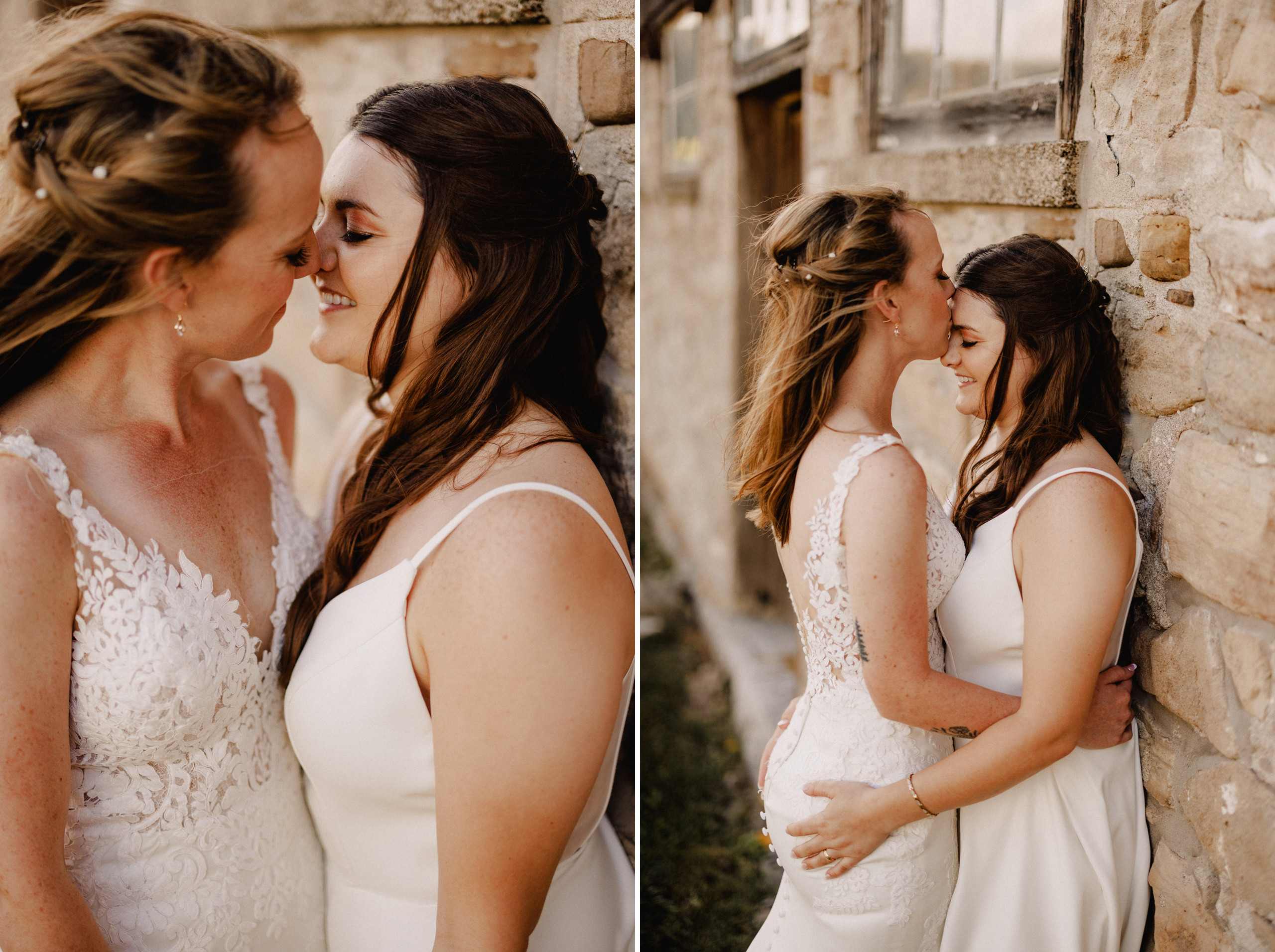 two brides romantic wedding photography cave spring fall vineyard
