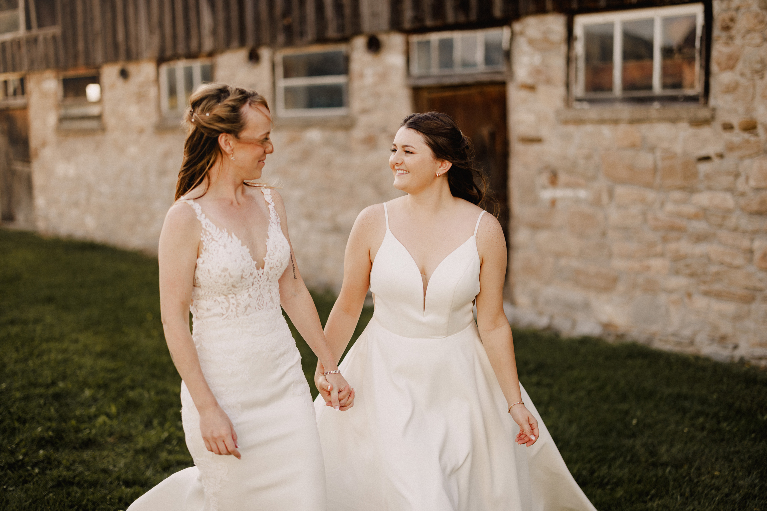 two brides romantic wedding photography cave spring fall vineyard