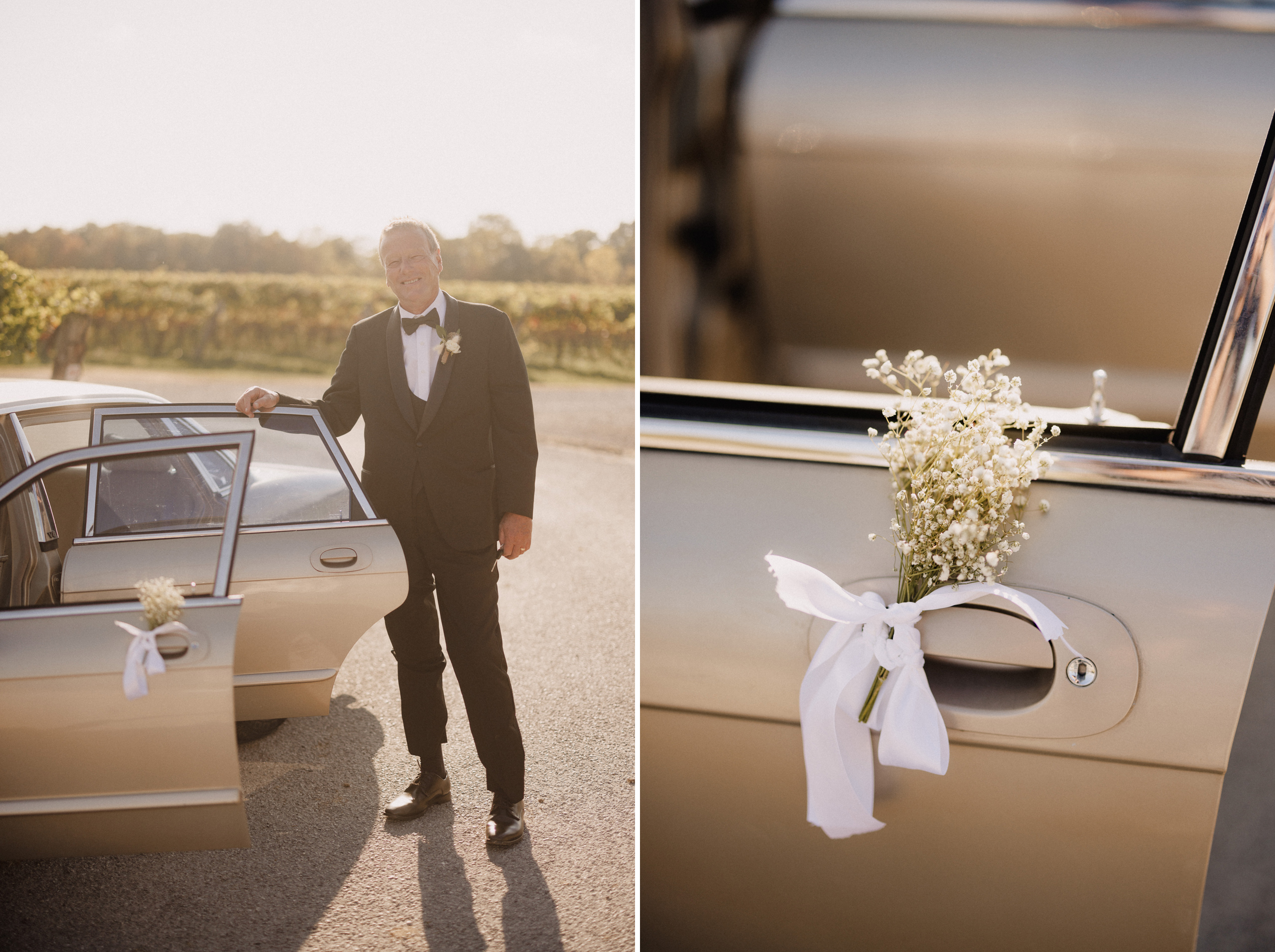 classic car brides father drive vineyard