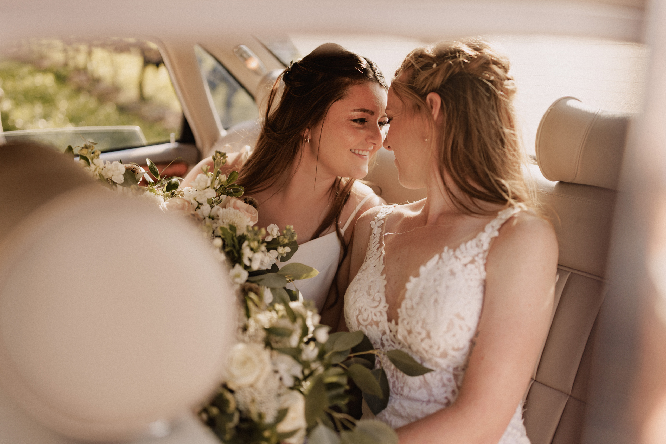 two brides classic car wedding vineyard niagara