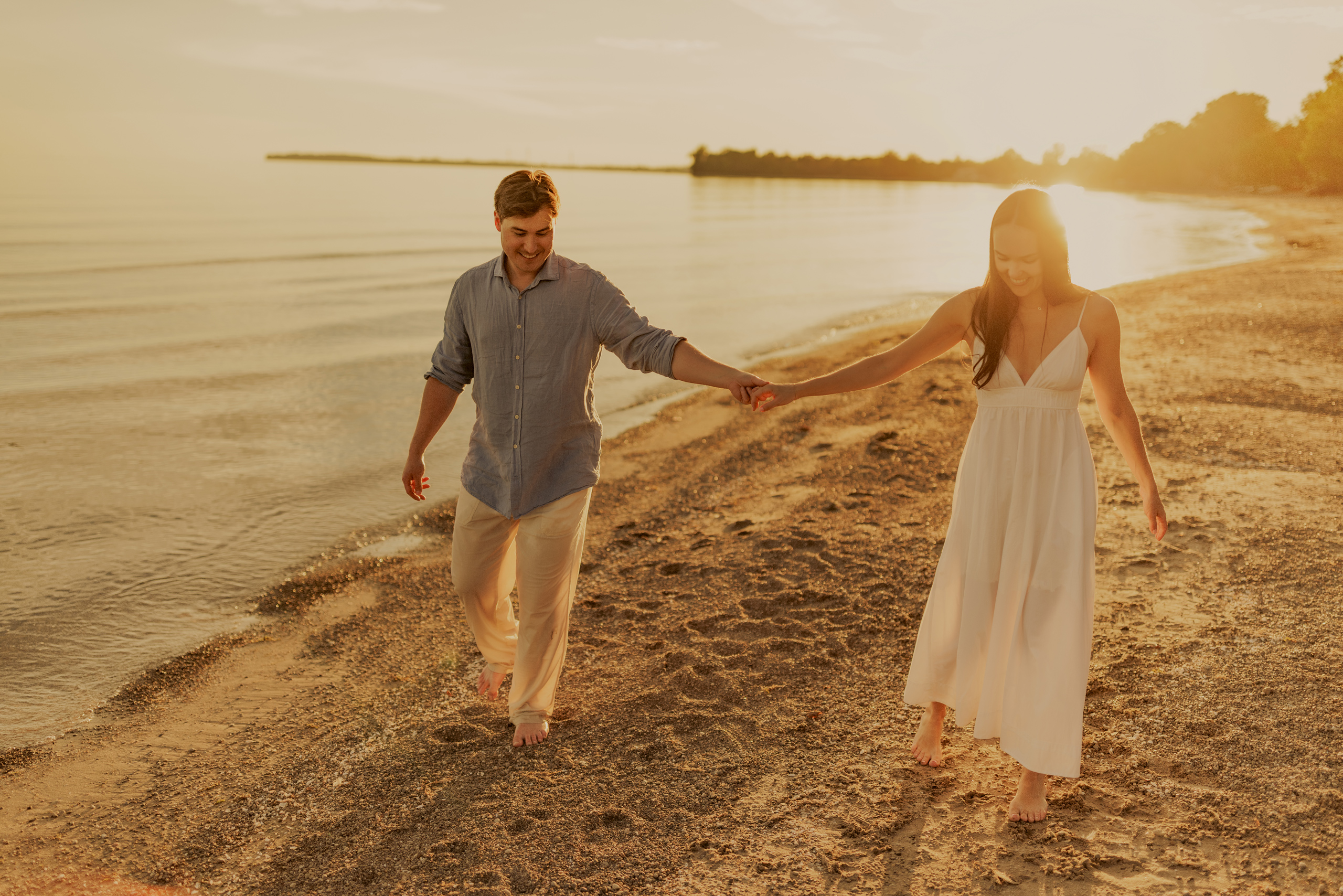sunset beach engagement photos couple niagara
